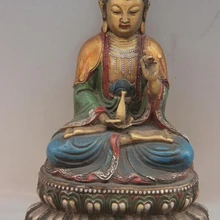 Bi001614 Китай Бронза Медь Цвет Окрашены Буддизм Гуаньинь кван юн Держать бутылку Статуя