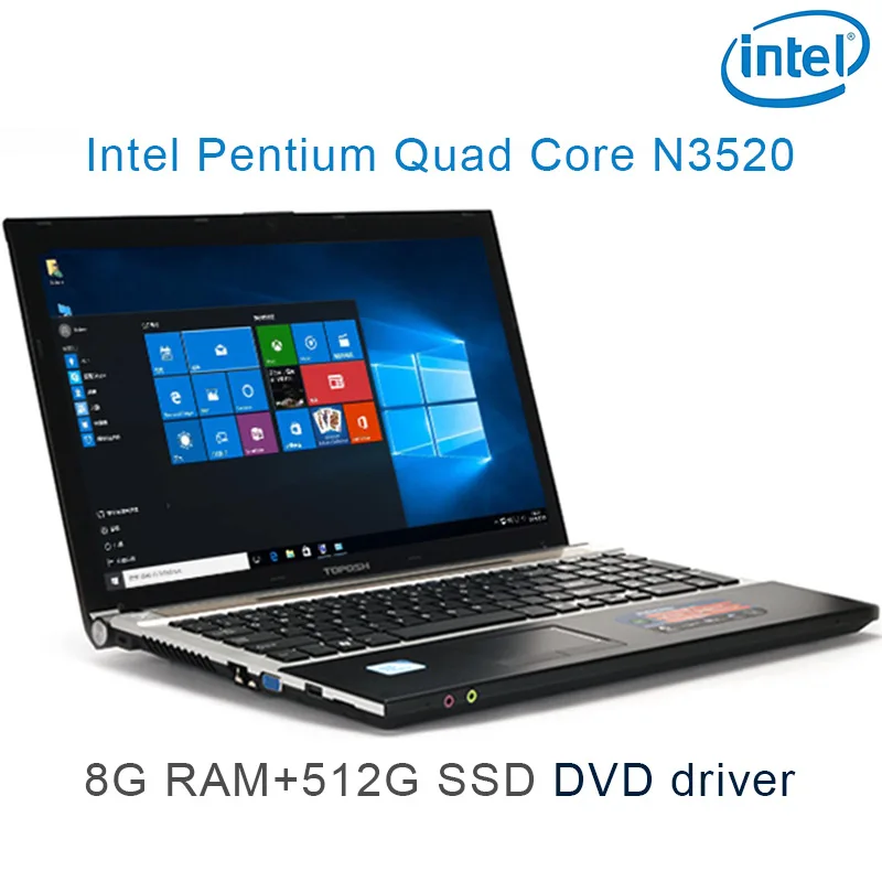 

P08 black 8G RAM 512G SSD Intel Pentium N3520 15.6" gaming laptop DVD driver HD screen business notebook computer