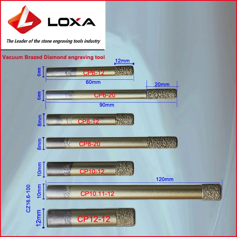 LOXA вакуумная пайка Алмазный гравировальный инструмент, шлифовальные наконечники, торцевые фрезерные инструменты для вырезов, инкрустаций, профилирования в гравировке с ЧПУ