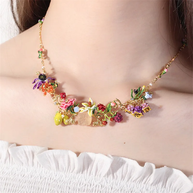 

Warmhome Trendy Jewelry Enamel Glaze Fashion Various Rose Flower Gem For Women Necklace