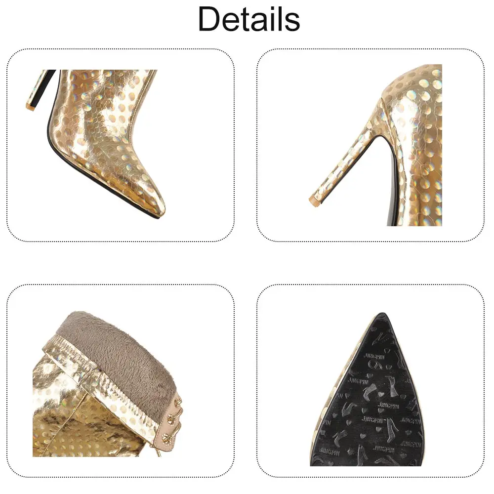 Lloprost ke/осенне-зимние блестящие ботфорты выше колена на тонком каблуке с острым носком женская обувь серебристого и золотого цвета высокие сапоги на молнии D406