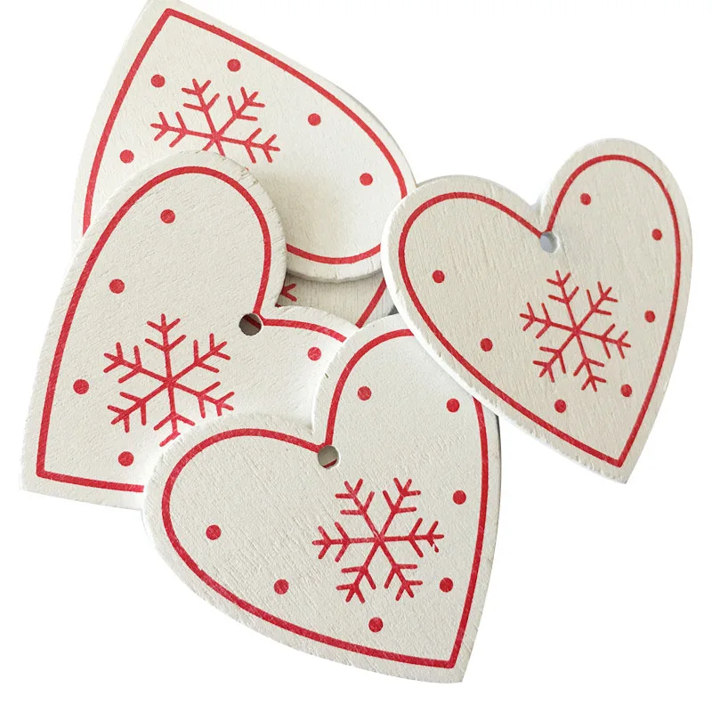 10 шт./лот, год, красный, белый цвет, натуральное дерево, рождественские украшения, Подвесные Подарки, снежинки, рождественская елка, Декор для дома