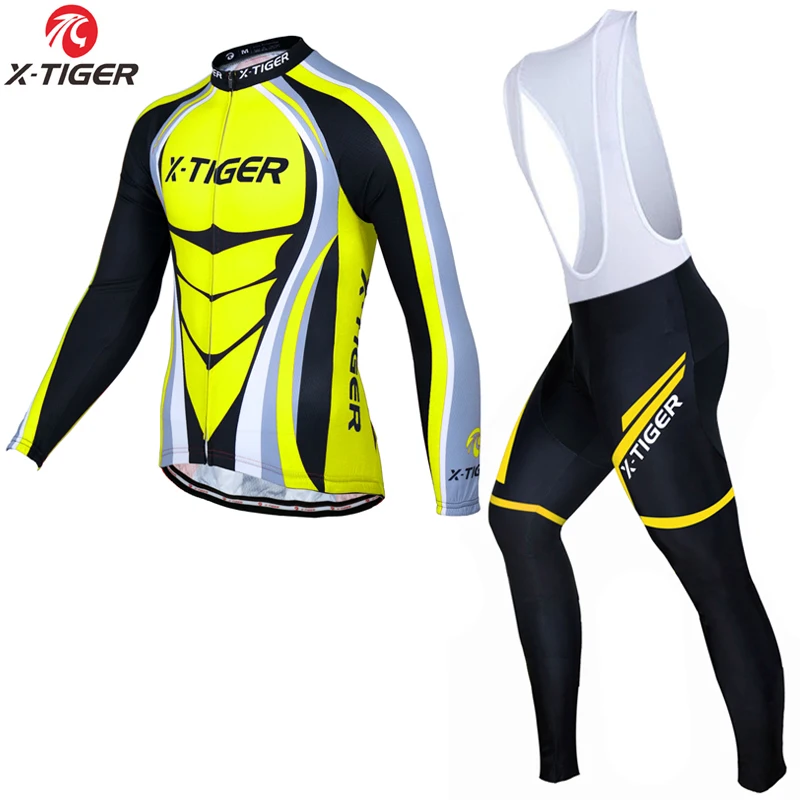X-TIGER зимний термальный флисовый Трикотажный костюм для велоспорта с длинным рукавом, костюм для велоспорта, одежда для велоспорта для мужчин - Цвет: Winter Men Bib Set
