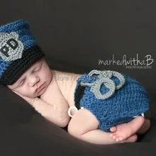 Новинка, вязаная крючком шапка шерифа ручной работы, детский подгузник, набор для фотосъемки, реквизит для фото 0-3 м