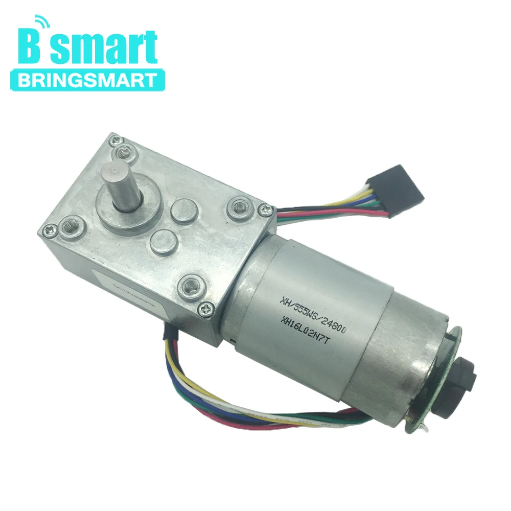 

Bringsmart DC Worm Geared Motor with Encoder Disk 12 Volt 24V High Torque 60kg.cm Turbine Worm Gearbox Reducer Self-Lock for DIY