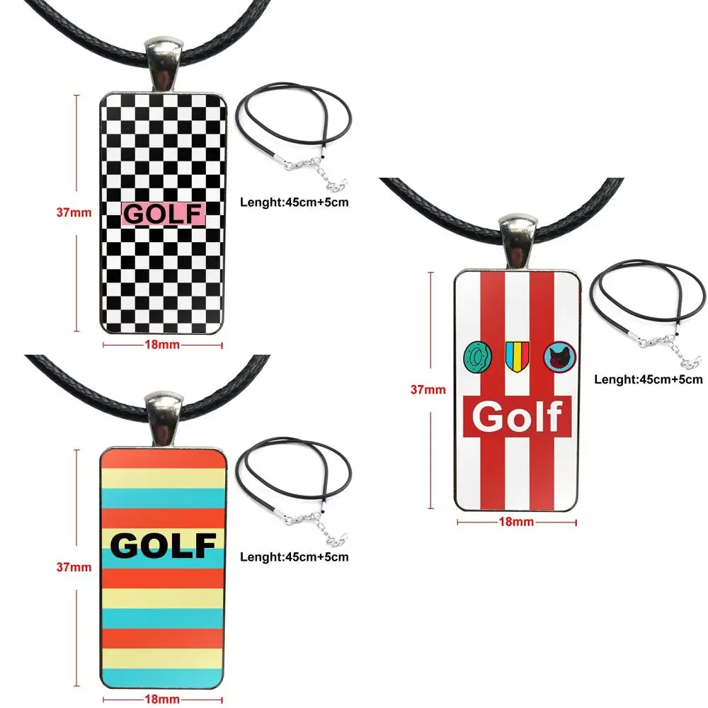 For Women Kids Glass Cabochon Choker Pendant Rectangle Necklace Stainless Steel Color Jewelry Golf