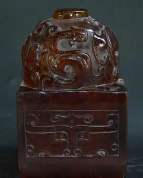 

Old China Amber Hand-Carved Loong Dragon Beast Sphere imperial Seal Stamp Signet