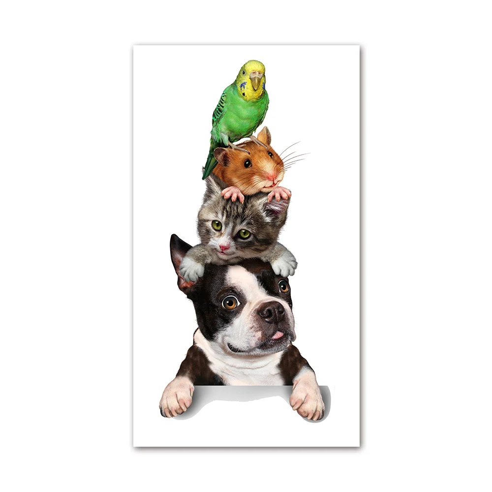 

Animal Painting Dog Cat Mouse and bird Kids Posters and Prints Print on Canvas Wall Art Picture Living Room Home Decor No Frame