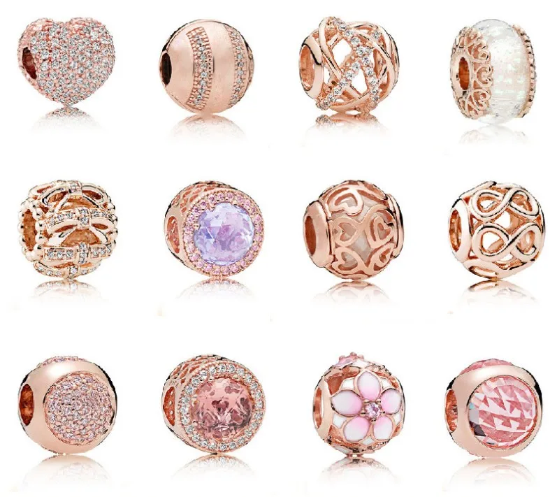 

Rose Gold Beads Glass Bead Pendant Authentic 100% 925 Sterling Silver Fit Pandora Original Charms Bracelet Women Jewelry gift