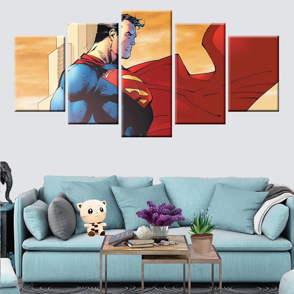 

Modern wall art canvas painting 5 hd printed superman home decoration pictures
