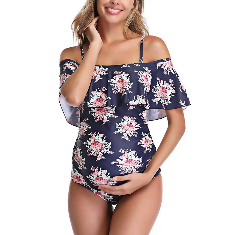 

One Piece Maternity Swimwear Women Clothes 2019 Summer Maternity Suspender Floral Print Swimsuit Pregnancy One Piece Swimwear A1