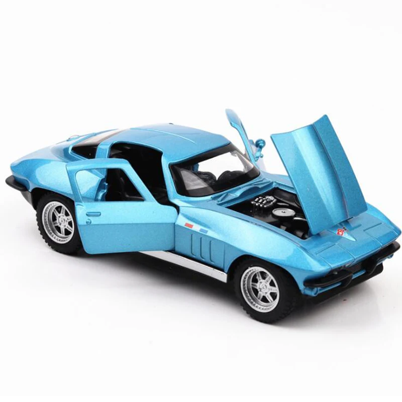 

15.3CM 1:32 Scale Metal Alloy Blue Color Chevrolet Corvette C2 Racing Car Pull Back Diecast Vehicles Model Toys For Children