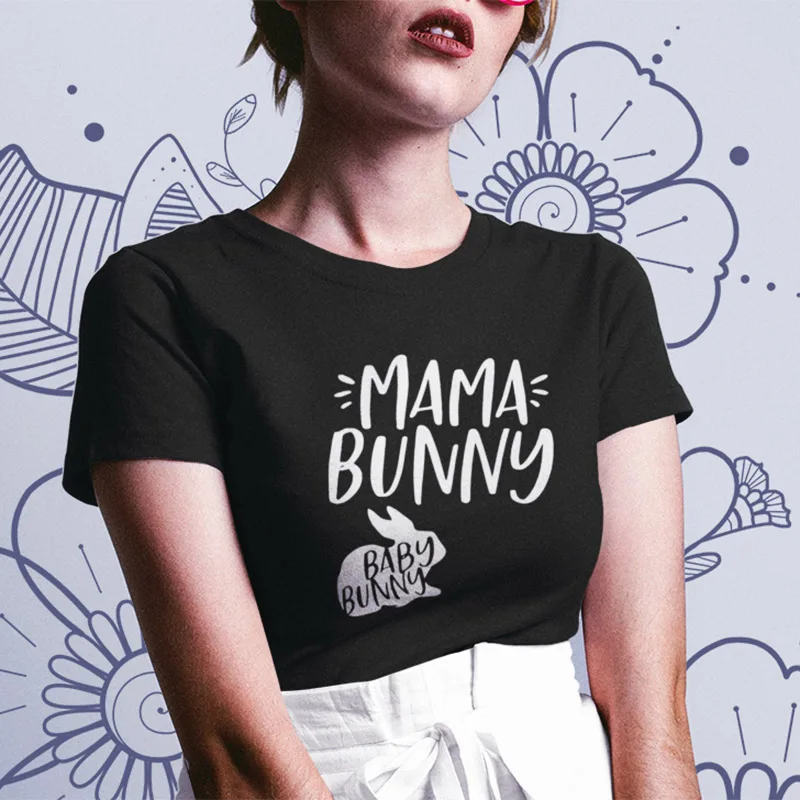 

Mama Bunny T Shirt Cute Kawaii Bunny Baby Cartoon Top Tees Femme Short Sleeve Loose Shirt Soft Comfortable Cotton Clothing