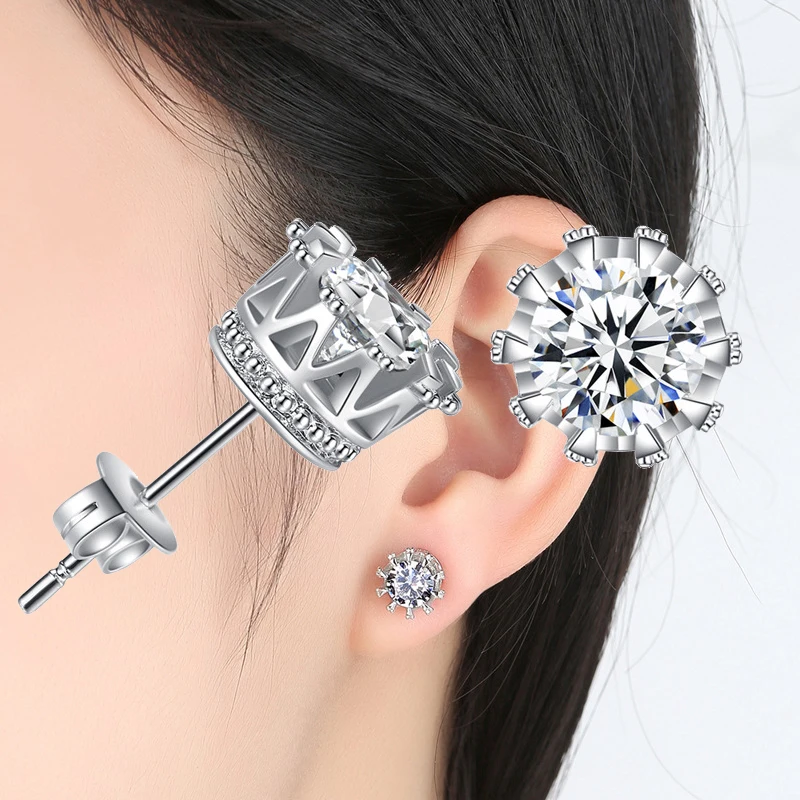 2Pcs Women's Fashion Stud Earrings with AAA Cubic Zircon Push back Earings Girls Ear Studsin