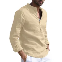 JAYCOSIN новые летние мужские рубашки мешковатые хлопковые льняные Однотонные блузки в стиле ретро с длинными рукавами и стоячим воротником мужские рубашки 9624