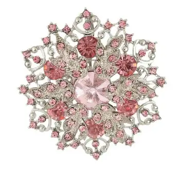 

Rhodium Silver Tone Vintage Look Pink Crystal Diamante Christmas Snowflake and Wreath Brooch