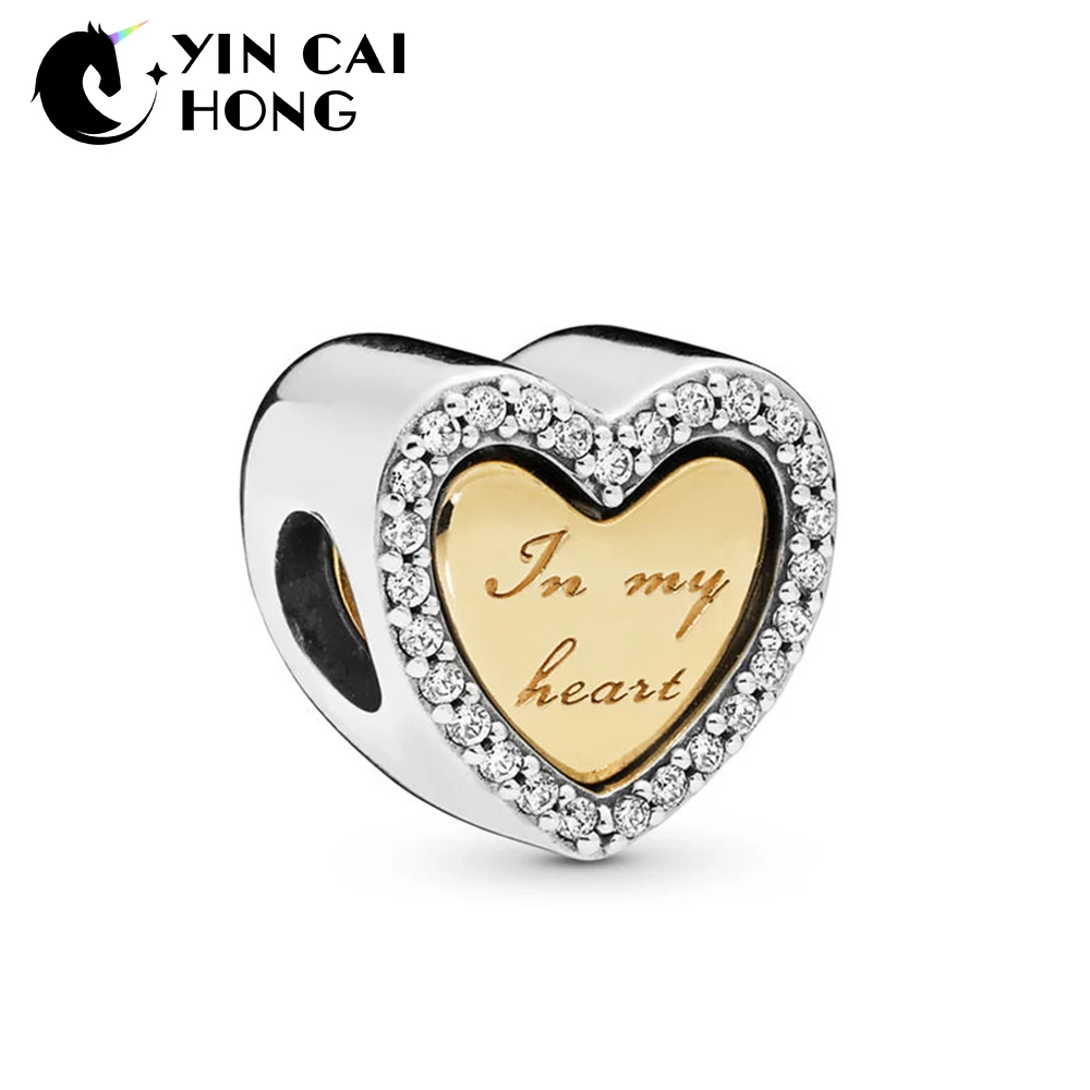

YCH 100% 925 Sterling Silver New 1:1 767606CZ Shine In My Heart Charm Mother's Day Beaded Diy Gift Bracelet Jewelry Original