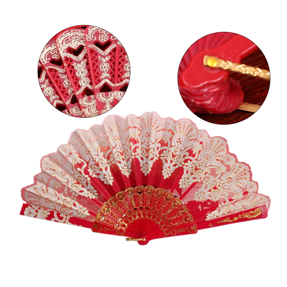 Spanish Style Hand Fan Dance Party Wedding Home Decoration Silk Flower Fan Lady Folding Hand Fans