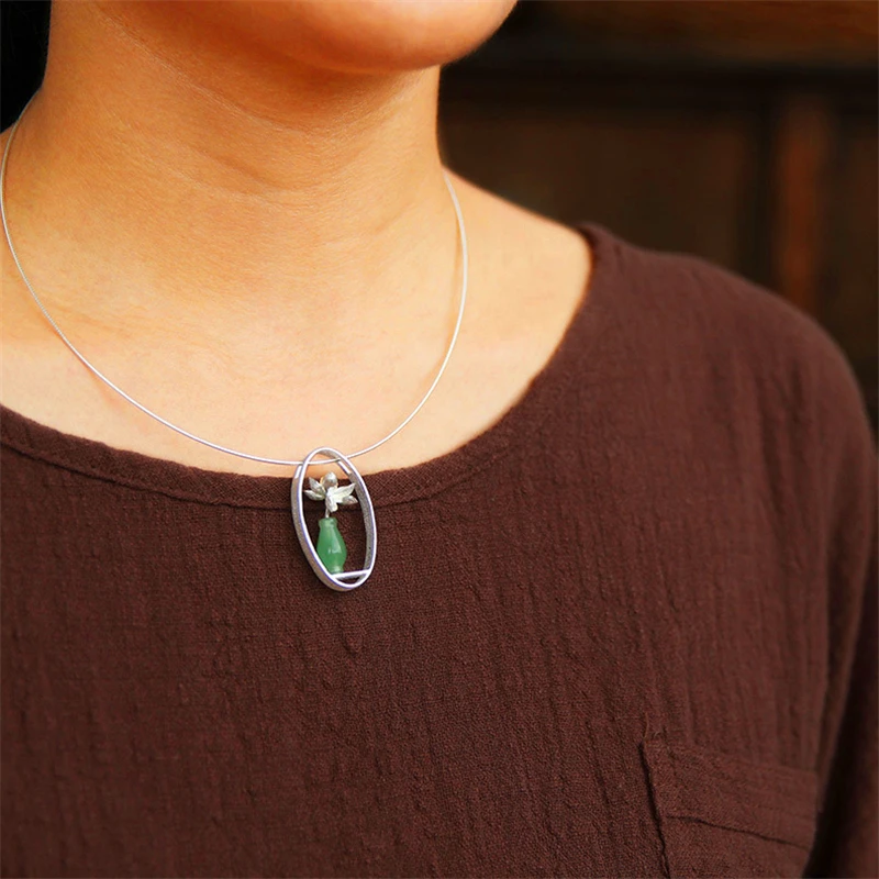 Lotus Fun Brand 925 Sterling Silver Pendant for Women Green Aventurine Fine Jewelry Vase Flower Pendant without Chain Dropship