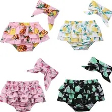 2 pçs infantil bebê menina adorável causal shorts algodão plissado floral impressão shorts pp calças fralda capas bloomers