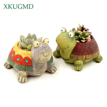 

1 Pc Cartoon Turtle Flower Pot Planter for Succulents Desktop Animal Vase for Mini Bonsai Home Garden Decoration Colorful Turtle