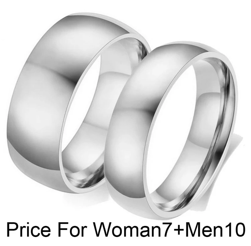 6 мм/8 мм Бразилия простая пара свадебные пара колец серебро из нержавеющей стали ювелирные обручальные кольца набор для женщин и мужчин - Цвет основного камня: Woman7Men10Silver