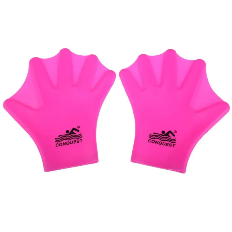1 пара для плавания перепончатые перчатки для взрослых для плавания палец плавников руки весло одежда кремния перчатка для дайвинга Открытый спортивный инвентарь - Цвет: Розовый