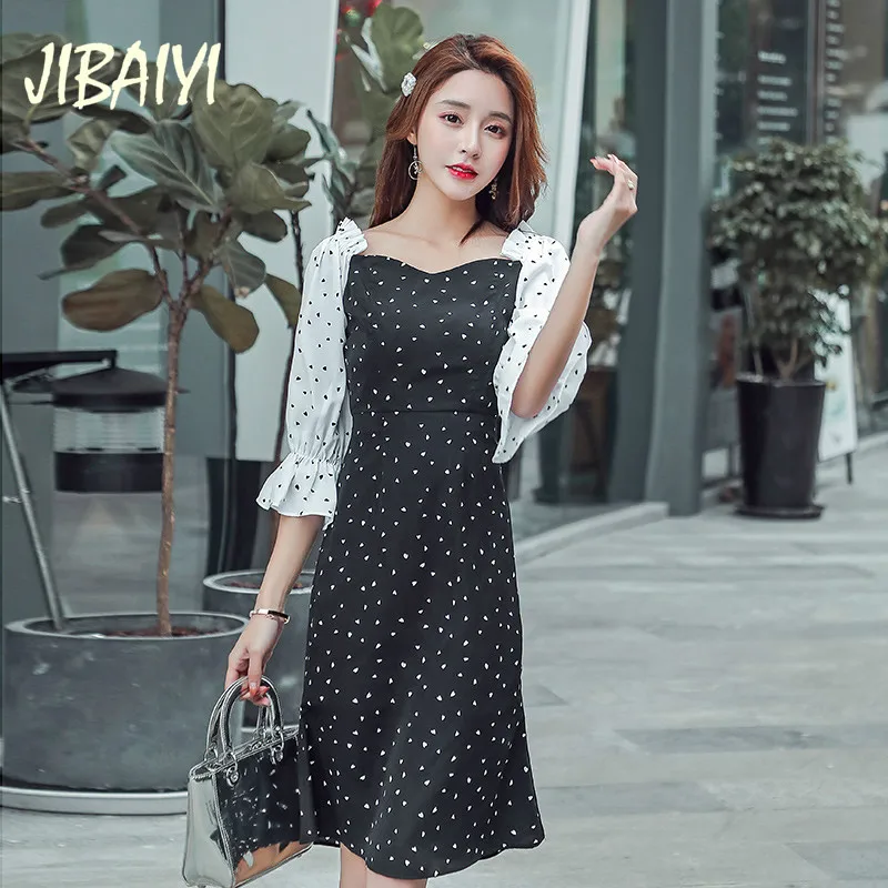 JIBAIYI Elegant Off Shulder Chiffon Women Dress Summer Sexy Slash Neck Party Dresses for Female Office Dot Flare Sleeve Sundress JIBAIYI Elegant Off Shulder Chiffon Women Dress Summer Sexy Slash Neck Party Dresses for Female Office Dot Flare Sleeve Sundress