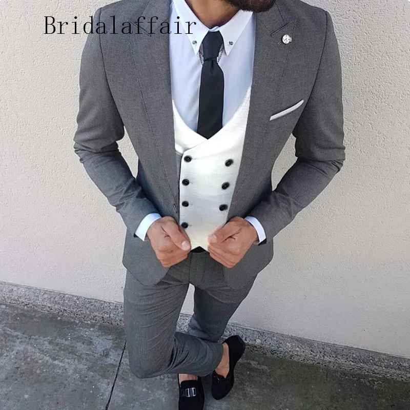 Новейший дизайн 2019 года пиджак и брюки Bridalaffair под заказ серый смокинг мужской