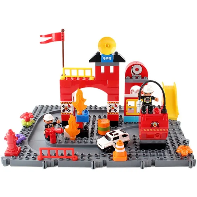 

Large Particle Track Building Block Bricks Fire Station Toys for Children Compatible with Legoingly Duploe Track DIY Baby Gifts