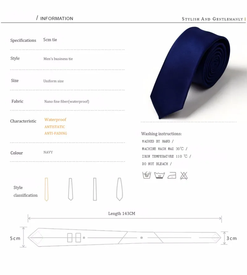 Высокое качество новое поступление дизайнерские брендовые шелковые галстуки для мужчин из микрофибры водонепроницаемые повседневные 5 см тонкие мужские галстуки темно-синяя подарочная коробка