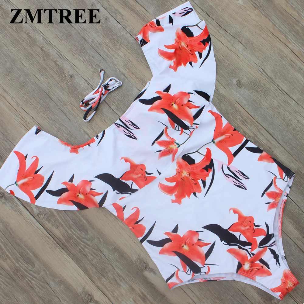 

ZMTREE One Piece Swimsuit Ruffle Swimwear Women Floral Swim Suits Sexy Flounced Monokini Push Up Bathing Suit Plus Size 2017 XL
