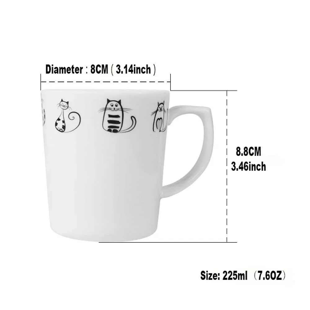 Super Cute Cat Ceramic Mug, Coffee Milk Tea Ceramic Mugs Morning Cup with Cat Lovely Kitty Cup Novelty for Cat Lovers,Birthdays Party Kitchen Birthday Wedding Catering Meow Porcelain 7.6OZ3