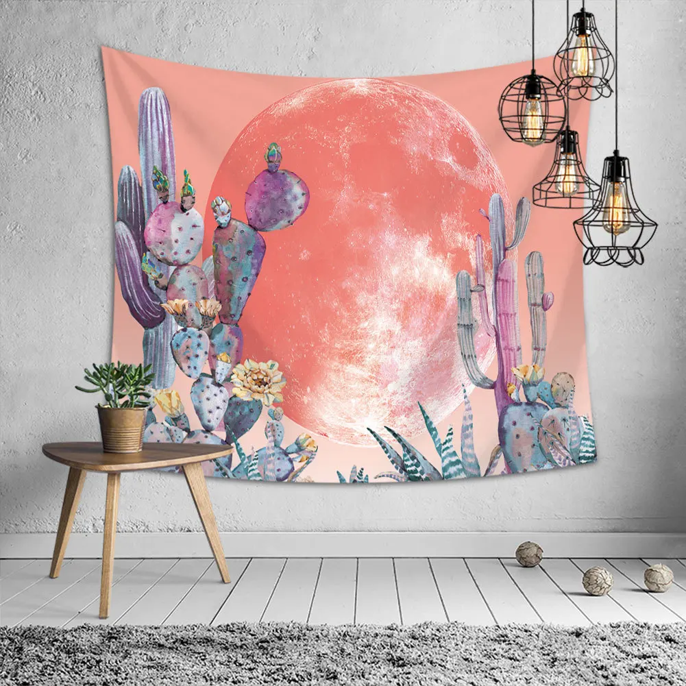 Кактус Луна настенный гобелен природа Искусство Пейзаж Хиппи Мандала гобелен настенная ткань подвесной акварель кактус спальня настенный ковер