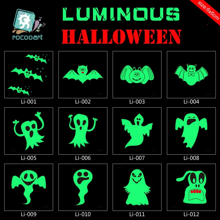 Rocooart Li001-023 6x6cm Body Art Halloween Joking Ghost Luminous Tatoo Sticker Temporary Fast Fake Flash Tattoo Stickers Taty fake-body-tattoos : image Rocooart Li001-023 6x6cm Body Art Halloween Joking Ghost Luminous Tatoo Sticker Temporary Fast Fake Flash Tattoo Stickers Taty fake-body-tattoos