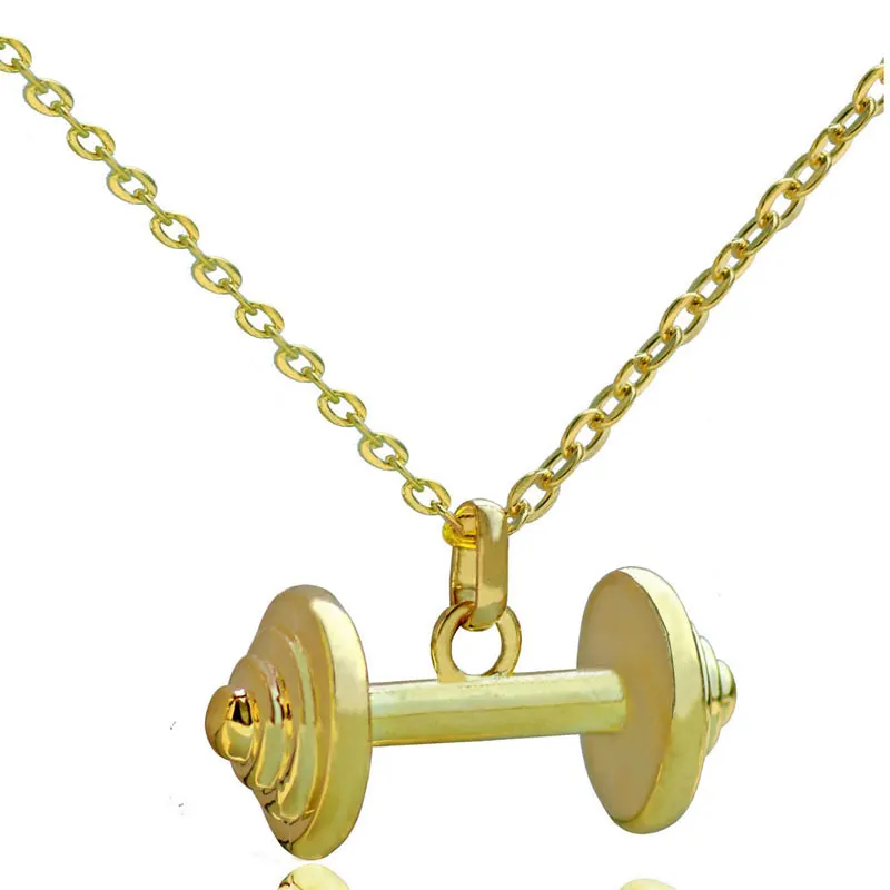 Barbell Necklace Exercise Fitness Dumbbell Necklace Gold Color Weight