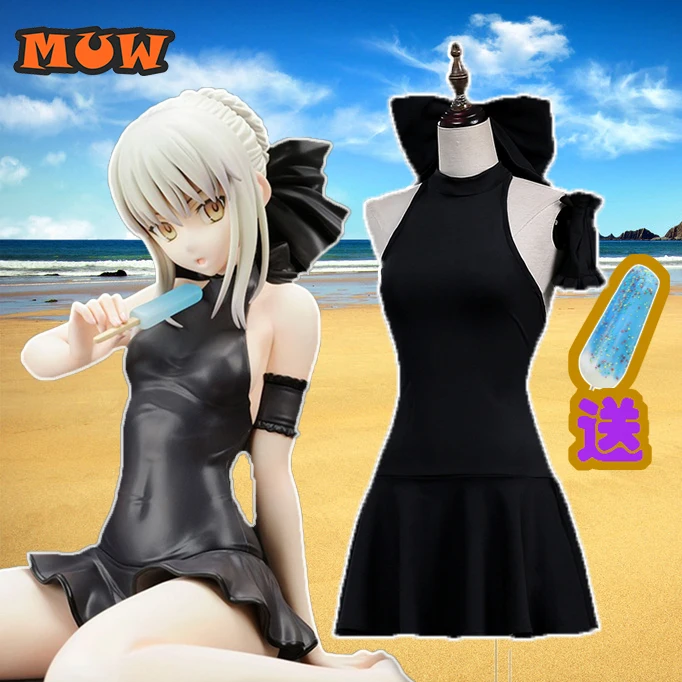

Fate stay night Saber Black Swimsuit Cosplay Costume with hair accessory 11