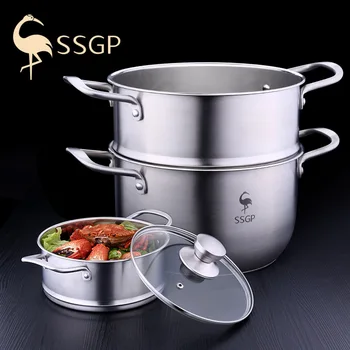 

304 Stainless Steel Soup Steaming Pot Double-layer Boilers Thickening Double Steam Pot General Use for Gas and Induction Cooker