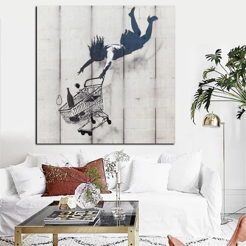 

Street Graffiti Abstract Canvas Pop Art Print Girl Filling wtih Shopping Cart Wall Painting Wall Picture for Living Room Cuadros