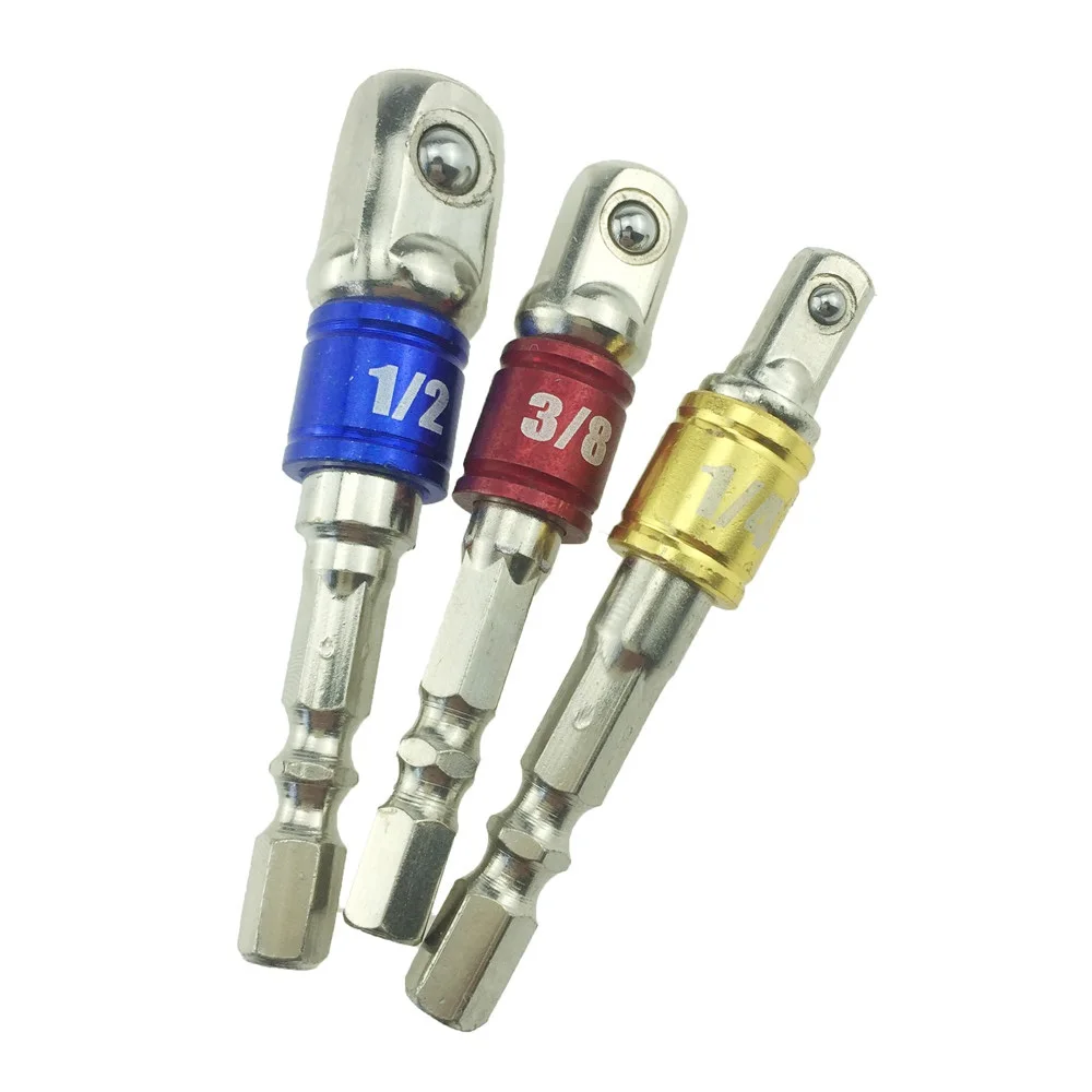 

ALLSOME 3Pcs Socket Adapter Bits Impact Drill Power Extension Bit Set Hex Shank to 1/4 3/8 1/2 Inches Repair Tools Attachment