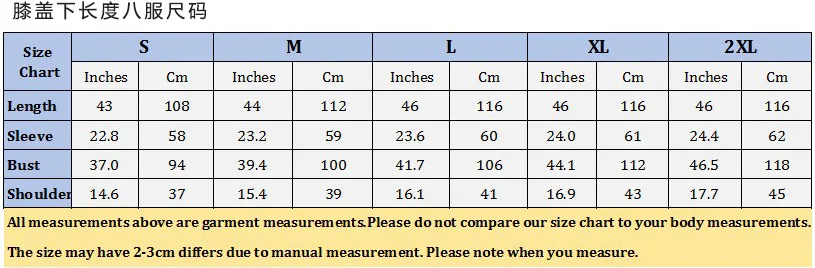 robe size chart