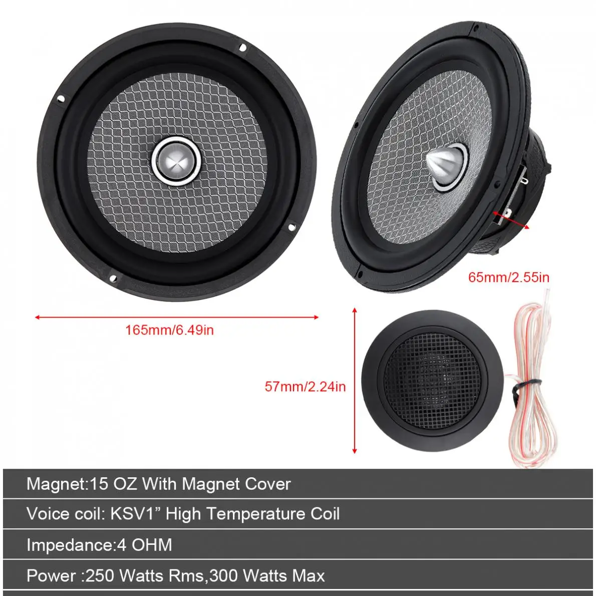 6,5 pulgadas 2 vías 12 V 600 W Universal coche altavoz Subwoofer Treble Midrange graves altavoz componente Sistema