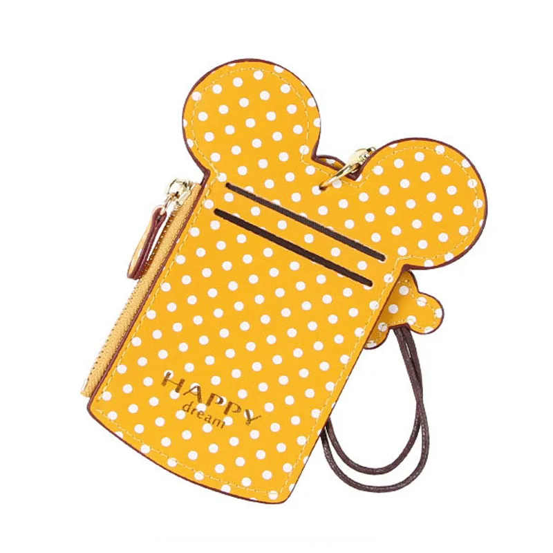 

KANDRA Women Coin Purse Mickey Dot Card Holder Wallet PU Leather Mini Bag Zipper Slim Clutch Business Credit Card Case Wholesale