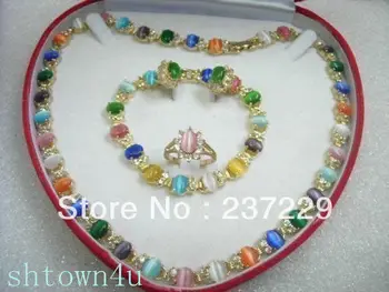 

Free shipping Wholesale price +pretty Multicolor Opal Necklace Bracelet Earring Ring set $30%