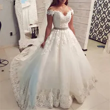 Принцесса с открытыми плечами Свадебные платья лиф сердечком, Кружевная аппликация трапециевидной формы Тюль свадебное платье de Noivas плюс размер