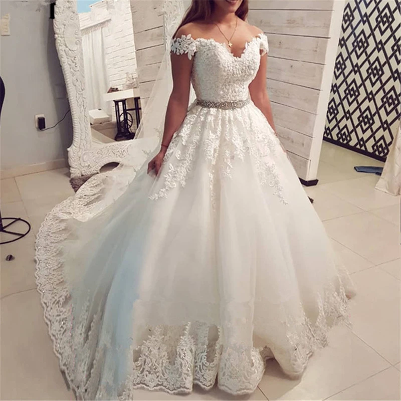 Vestidos de novia de con descubiertos, ropa de novia con Apliques de encaje, en A, tul, talla grande, 2021|Vestidos novia| - AliExpress