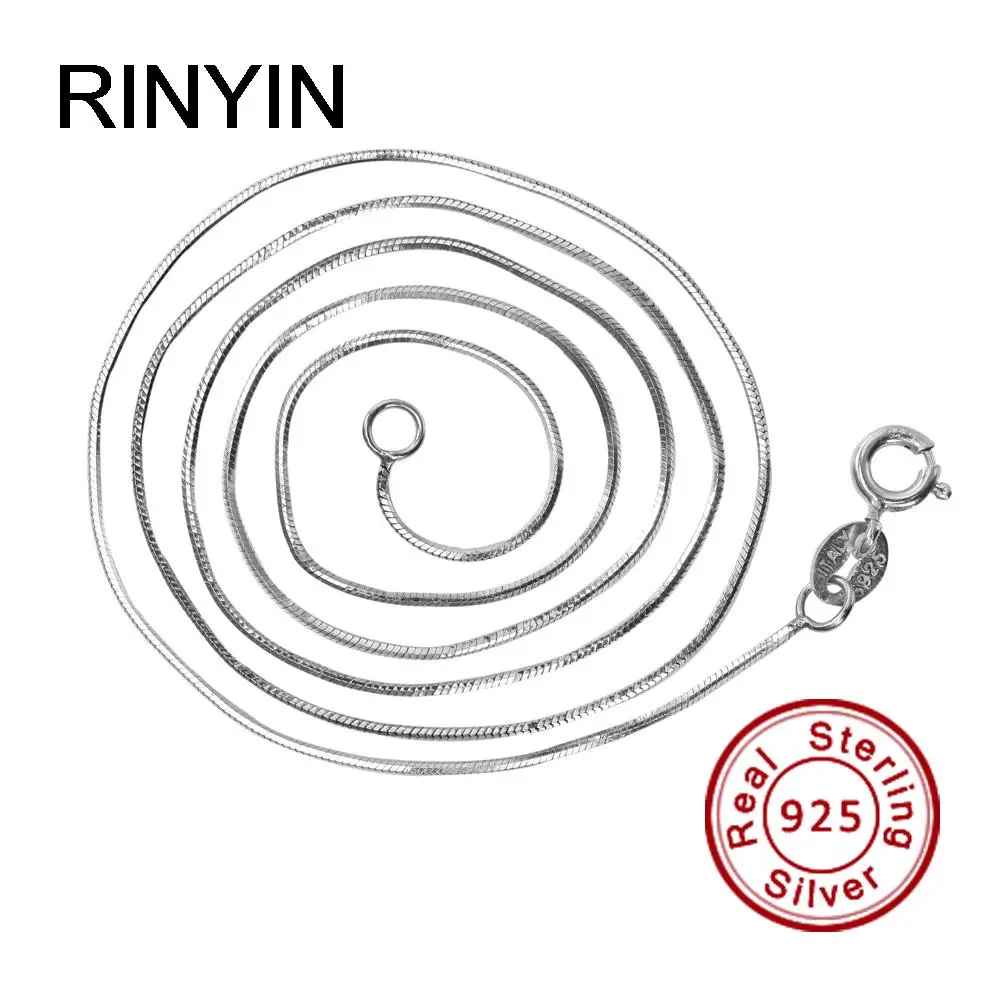 RINYIN 925 пробы серебро Цепочки и ожерелья Модные украшения 1 мм 16/18/20/22/24 дюйм(ов) цепи змейки