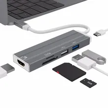 USB C концентратор 6-в-1 4K HDMI C PD зарядки Порты и разъёмы USB3.0 USB2.0 SD/устройство для считывания с tf-карт Тип C адаптер для MacBook Pro huawei P20 Pro