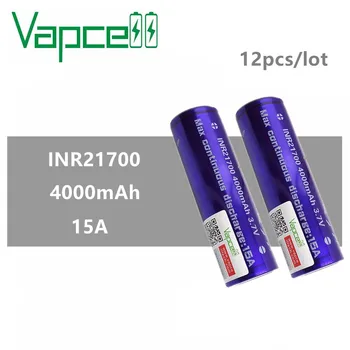 

12pcs Vapcell INR21700 INR 21700 battery 4000mah 15A HIGH POWER electronic Cigarette smoke E-CIG INR Battery VS Keeppower