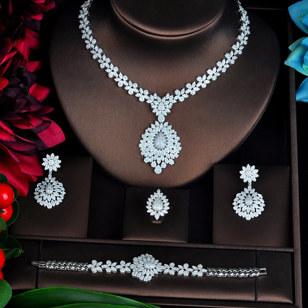 HIBRIDE New Full Cubic Zirconia Big Pendientes Jewelry Set For Women Bridal Wedding Accessories parure bijoux femme N-706 - Image 2